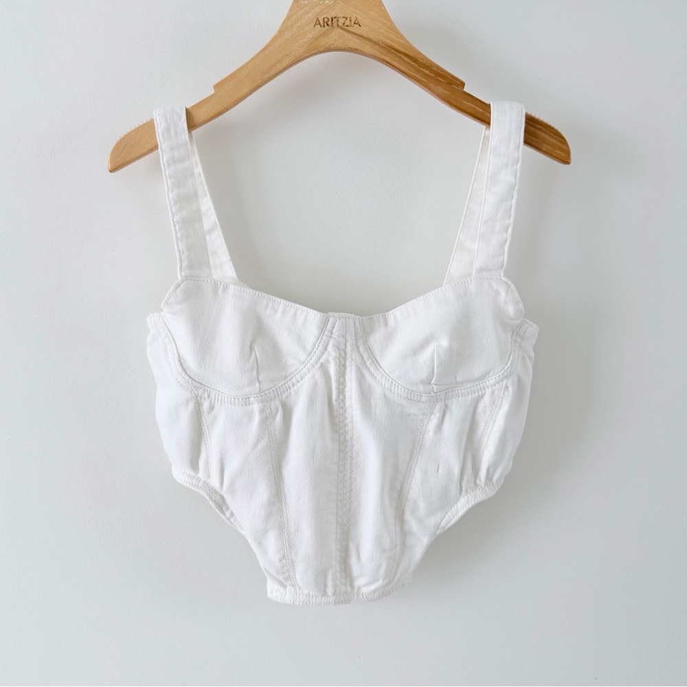 ZARA White Corset Bustier Crop Top Structured Stretch Cotton Size S - Picture 2 of 15
